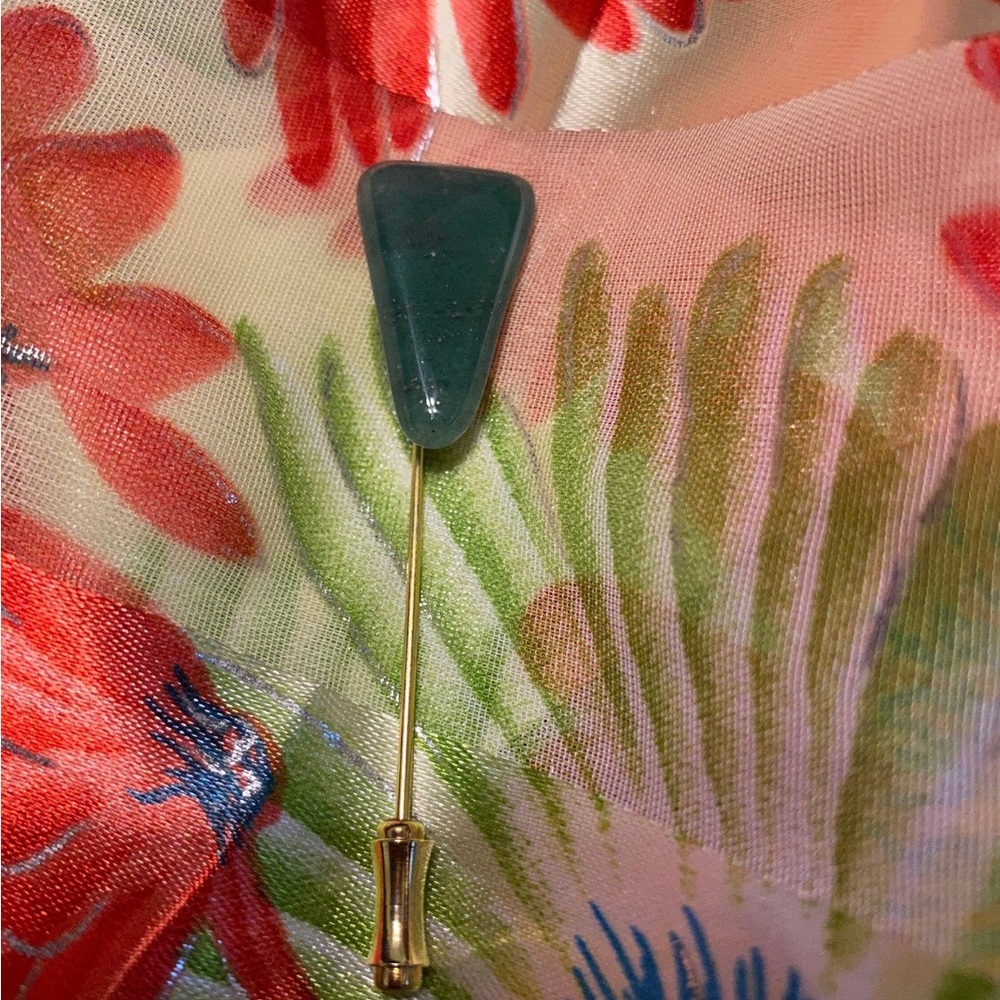 Vintage Aventurine Green Triangular Stone Stick Pin